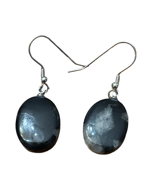 Black Jade with Quartz Crystal dangle earrings