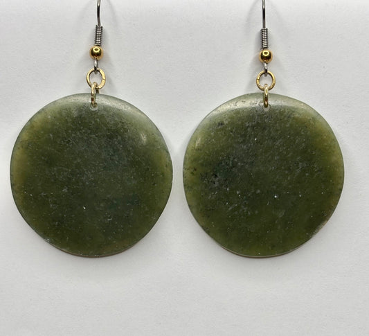 Olive green hade disc earrings on gold plated hooks