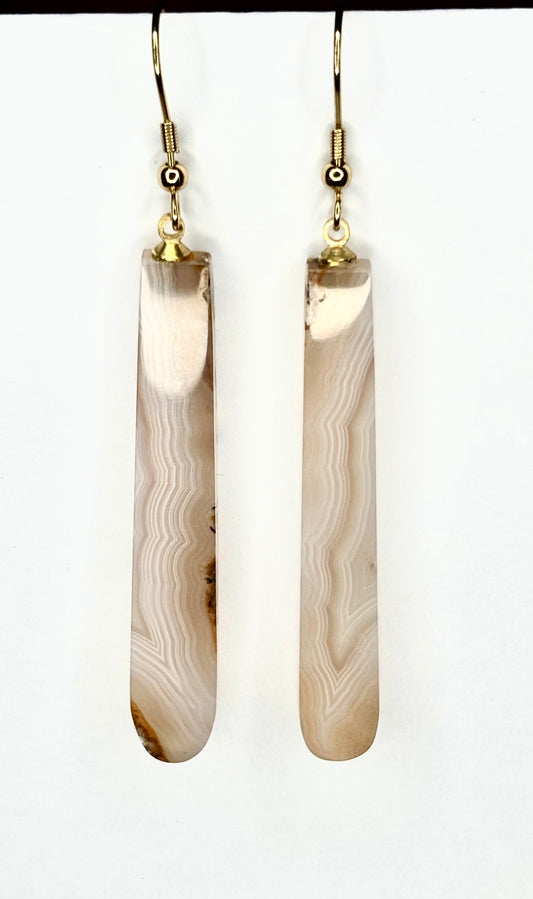 White lined Brazilian Agate dangle earrings