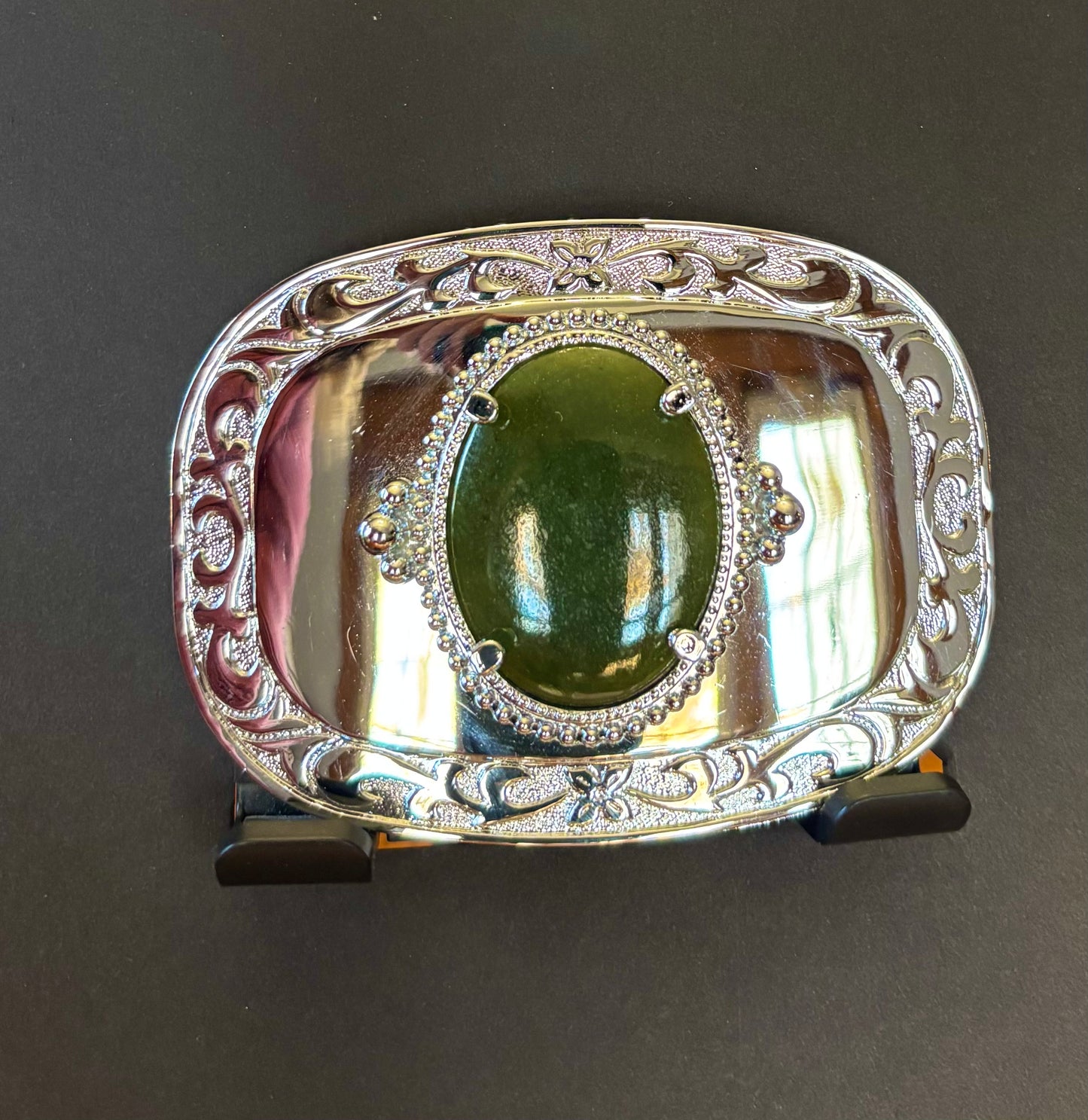 Silver and Olive Jade belt buckle