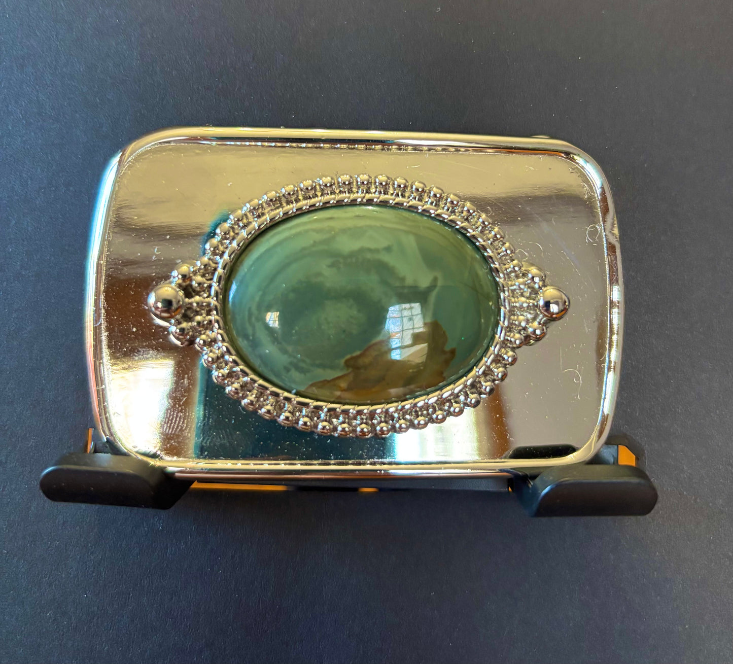 Simple silver and green Jasper belt buckle