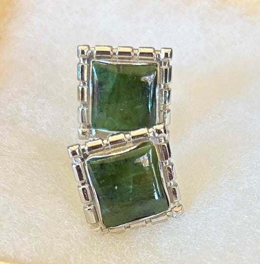 Retro silver and green Jade cuff links